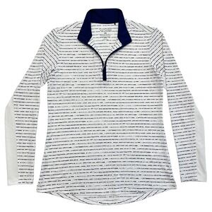 San Soleil Top Womens XS White Blue Stripe Dots 1/4 Zip‎ Mesh Sleeve Pullover